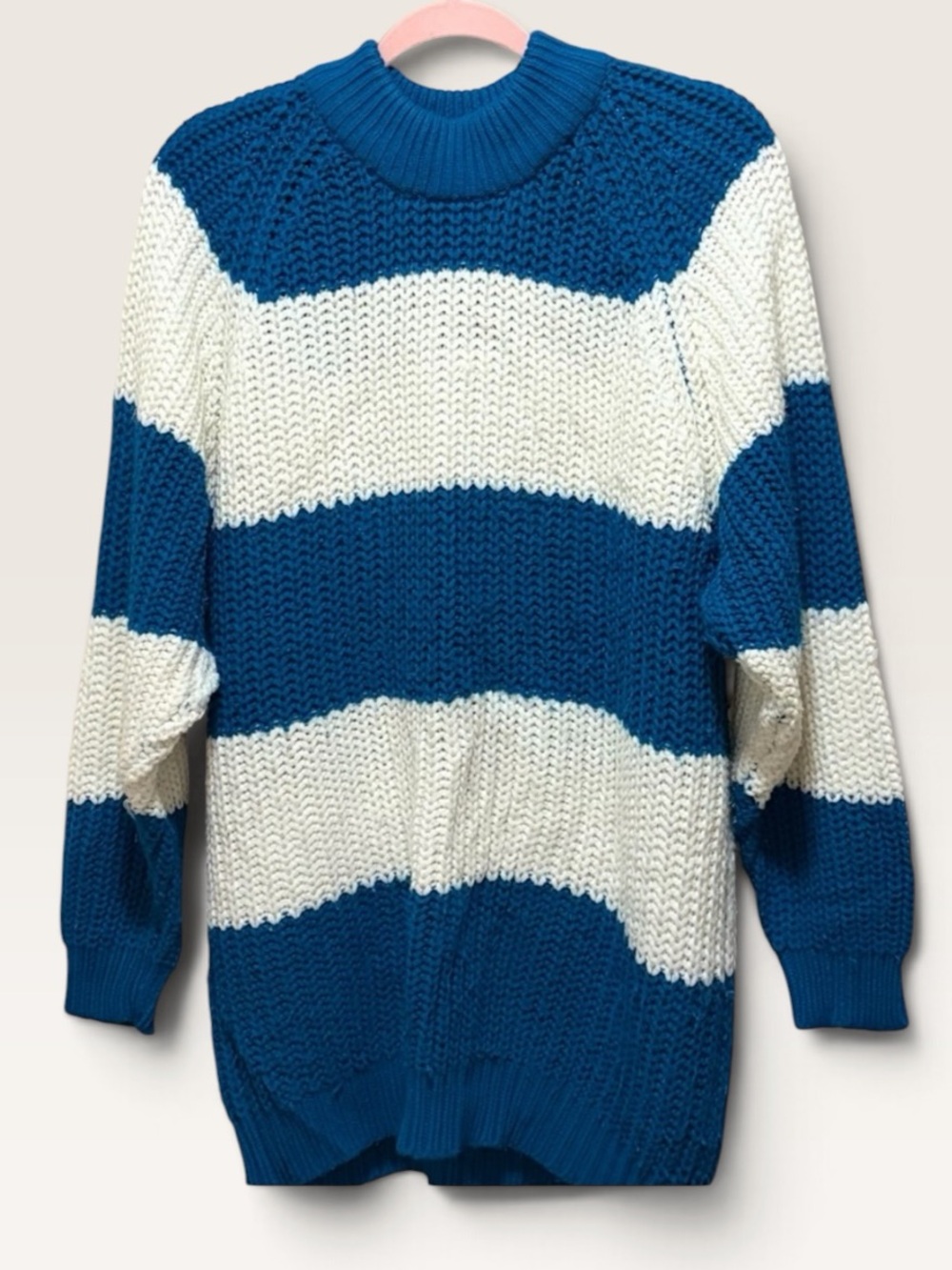 VINTAGE C.S.L. Chunky Striped Sweater Blue White Oversized M